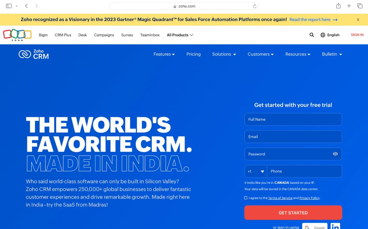 4. Zoho CRM