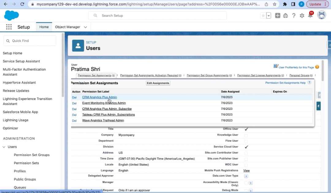 Step 4: Assign the CRM Analytics Admin Role