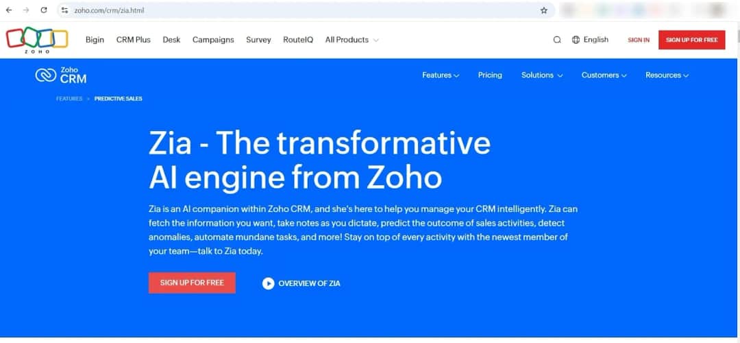 3. Zia (Zoho CRM)