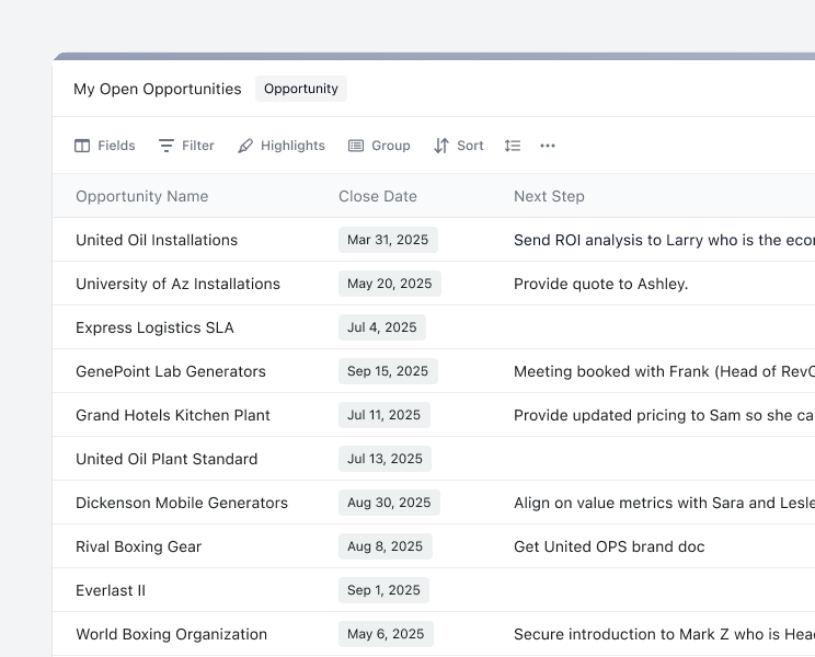 Scratchpad views panel and My Open Opportunities sheet