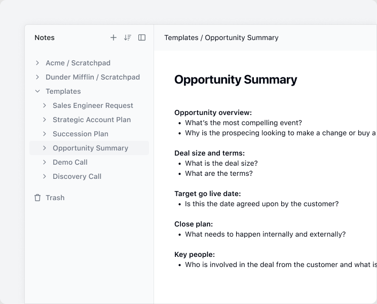 Scratchpad Notes with an Opportunity Summary template